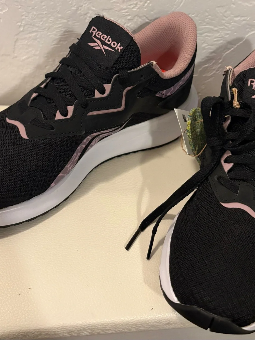 Reebok Black Shoe with Lilac Collar and Orange Insole
